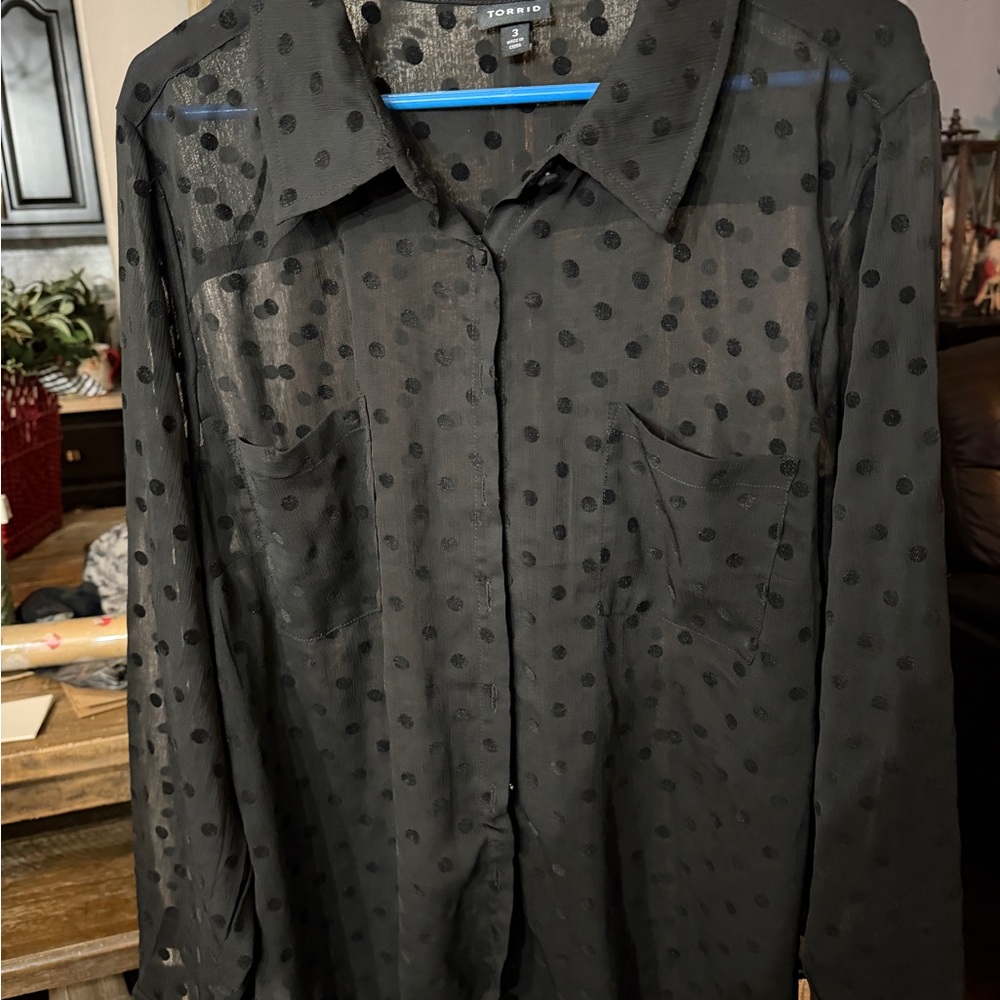 Torrid Black Polka Dot Sheer Top